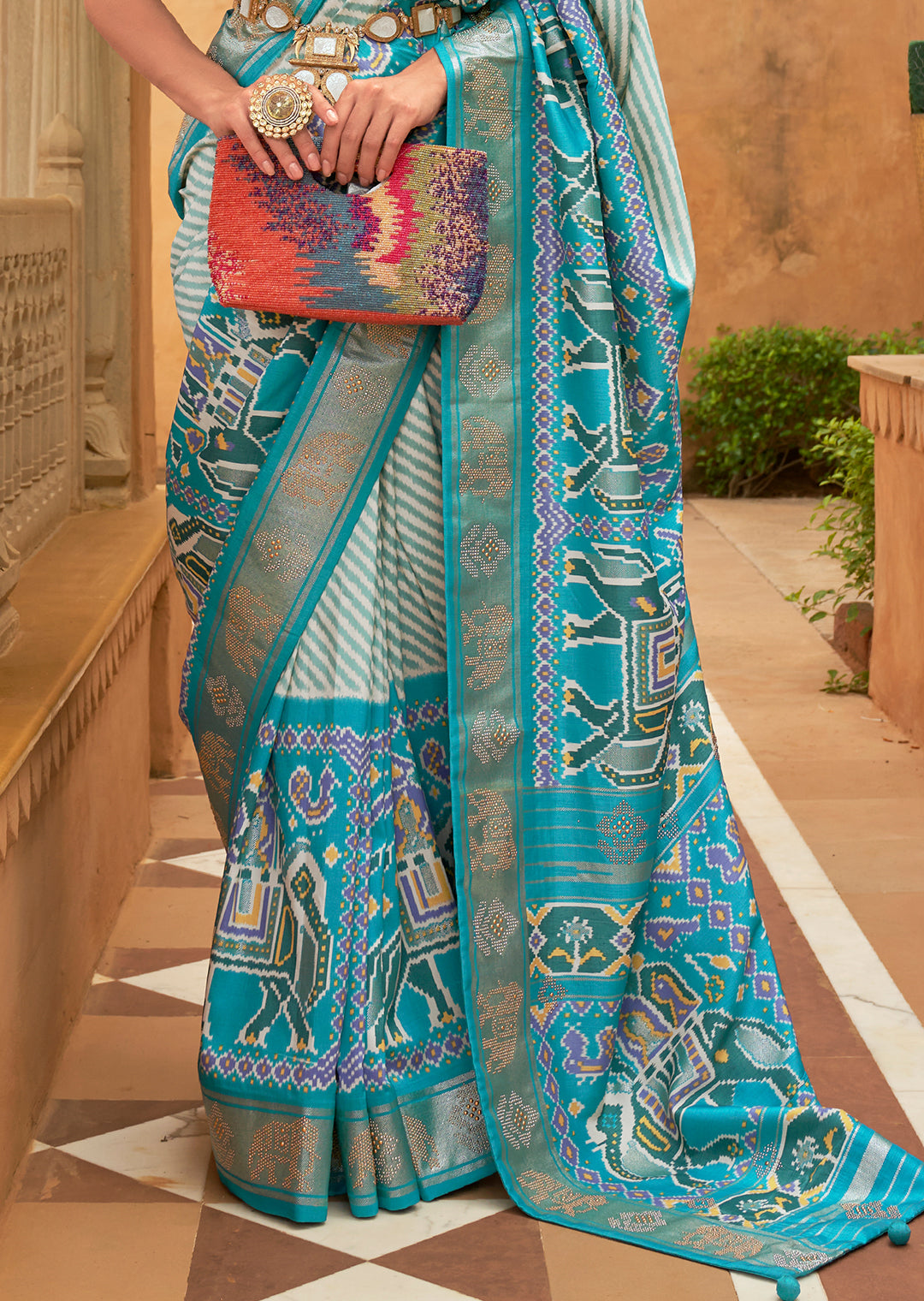 CORAL ORANGE WOVEN PATOLA SILK SAREE