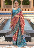 WATERMELON PINK WOVEN PATOLA SILK SAREE