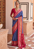 BLUE AND RED WOVEN PATOLA SILK SAREE