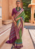PEAR GREEN WOVEN PATOLA SILK SAREE