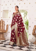 Maroon Red Woven Pure Satin Banarasi Silk Saree