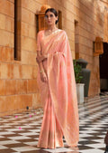 Peach Zari Woven Pure Handloom Linen Saree