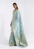 Light Sky Blue Zari Woven Pure Handloom Linen Saree