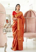 Crimson Red Hand Woven Kanjivaram Silk Saree