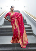 Ruby Pink Hand Woven Kanjivaram Silk Saree