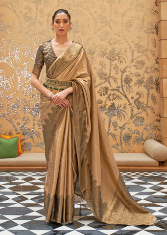 Golden Woven Handloom Zari Silk Saree