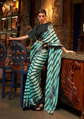 Turquoise Green Digital Printed Satin Crepe Silk Saree