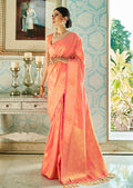 Salmon Orange Woven Handloom Zari Silk Saree