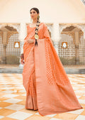 Peach Woven Khaddi Georgette Banarasi Saree With Embroidered Silk Blouse