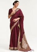 Wine Purple Woven Soft Tussar Cotton Silk Saree