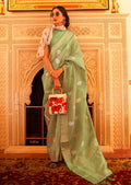 Tea Green Zari Woven Pure Handloom Chanderi Silk Saree