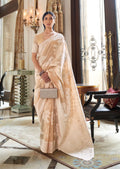 Beige Hand Woven Lucknowi Cotton Saree
