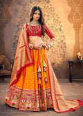 Gold Orange Woven Paithani Silk Lehenga