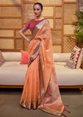Light Coral Orange Zari Woven Two Tone Pure Handloom Organza Silk Saree