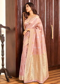Golden Light Marvelous Pink Zari Woven Pure Handloom Linen Silk Saree