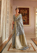 Pewter Gray Hand Woven Organza Silk Saree