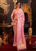 Powder Blush Pink Woven Pure Satin Silk Saree