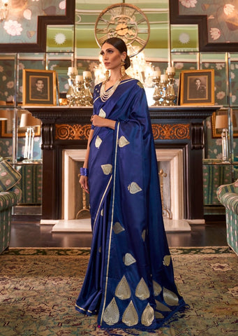 Royal Blue Woven Pure Satin Silk Saree