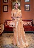 Peach Zari Woven Pure Handloom Linen Saree