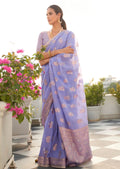 Lavender Purple Zari Woven Pure Handloom Linen Saree
