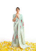 Light Pistachio Hand Woven Lucknowi Cotton Saree