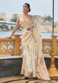 Pearl White Zari Woven Pure Handloom Linen Saree