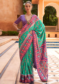 TURQUOISE GREEN WOVEN PATOLA SILK SAREE