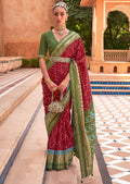 CHERRY RED WOVEN PATOLA SILK SAREE