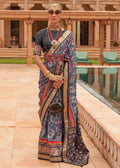 SLATE GRAY WOVEN TRADITIONAL PATOLA SILK SAREE WITH FOIL PRINT WORK