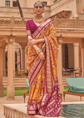 HONEY YELLOW WOVEN TRADITIONAL PATOLA SILK SAREE WITH FOIL PRINT WORK