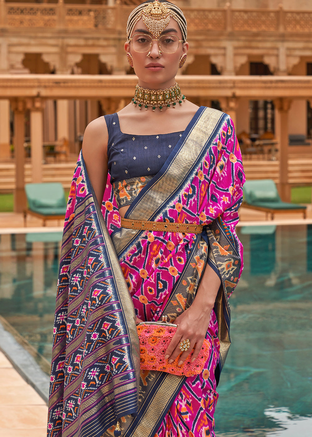 PURPLE WOVEN TRADITIONAL PATOLA SILK SAREE WITH FOIL PRINT WORK