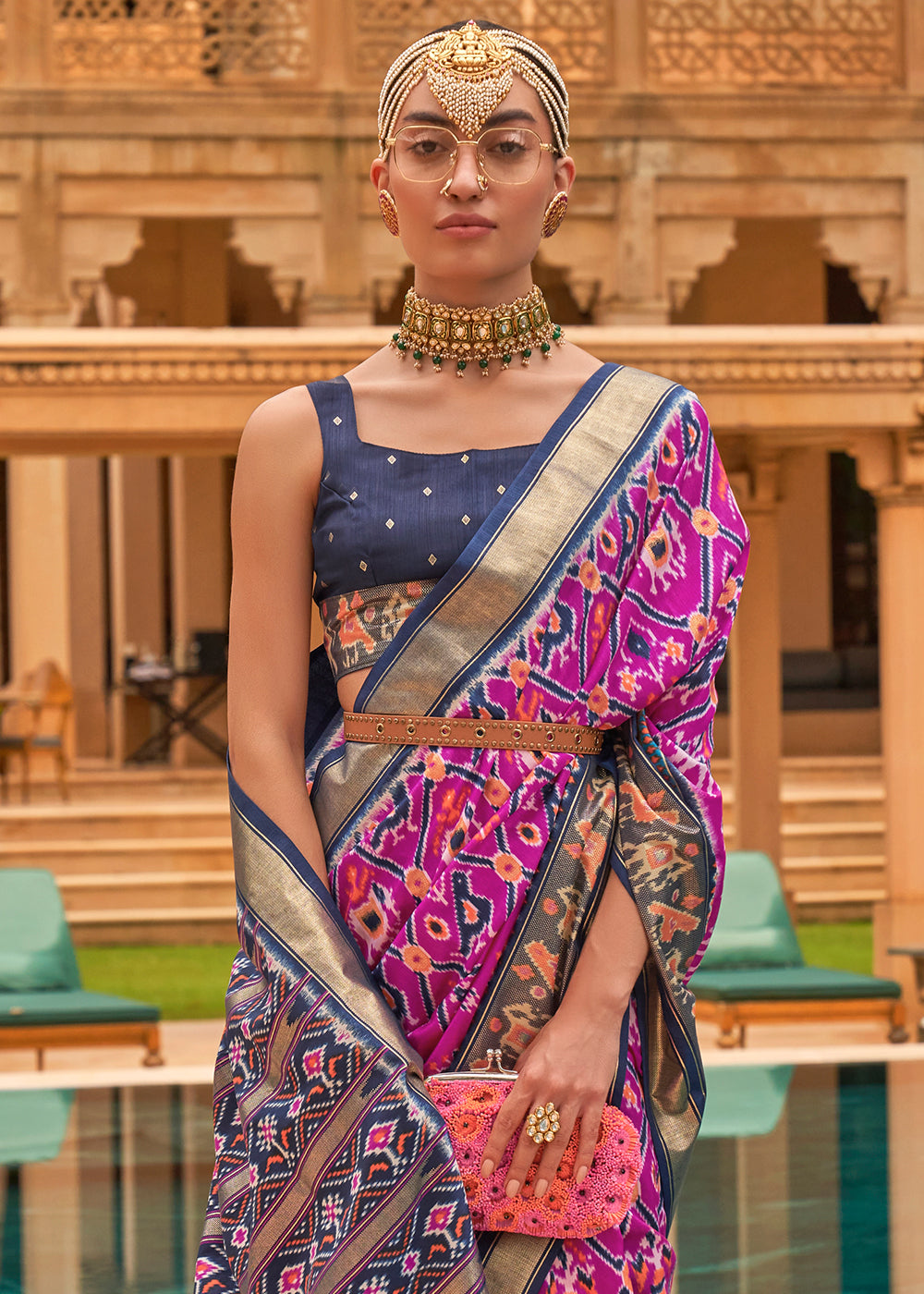 PURPLE WOVEN TRADITIONAL PATOLA SILK SAREE WITH FOIL PRINT WORK