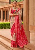 BEIGE AND RED WOVEN PATOLA SILK SAREE