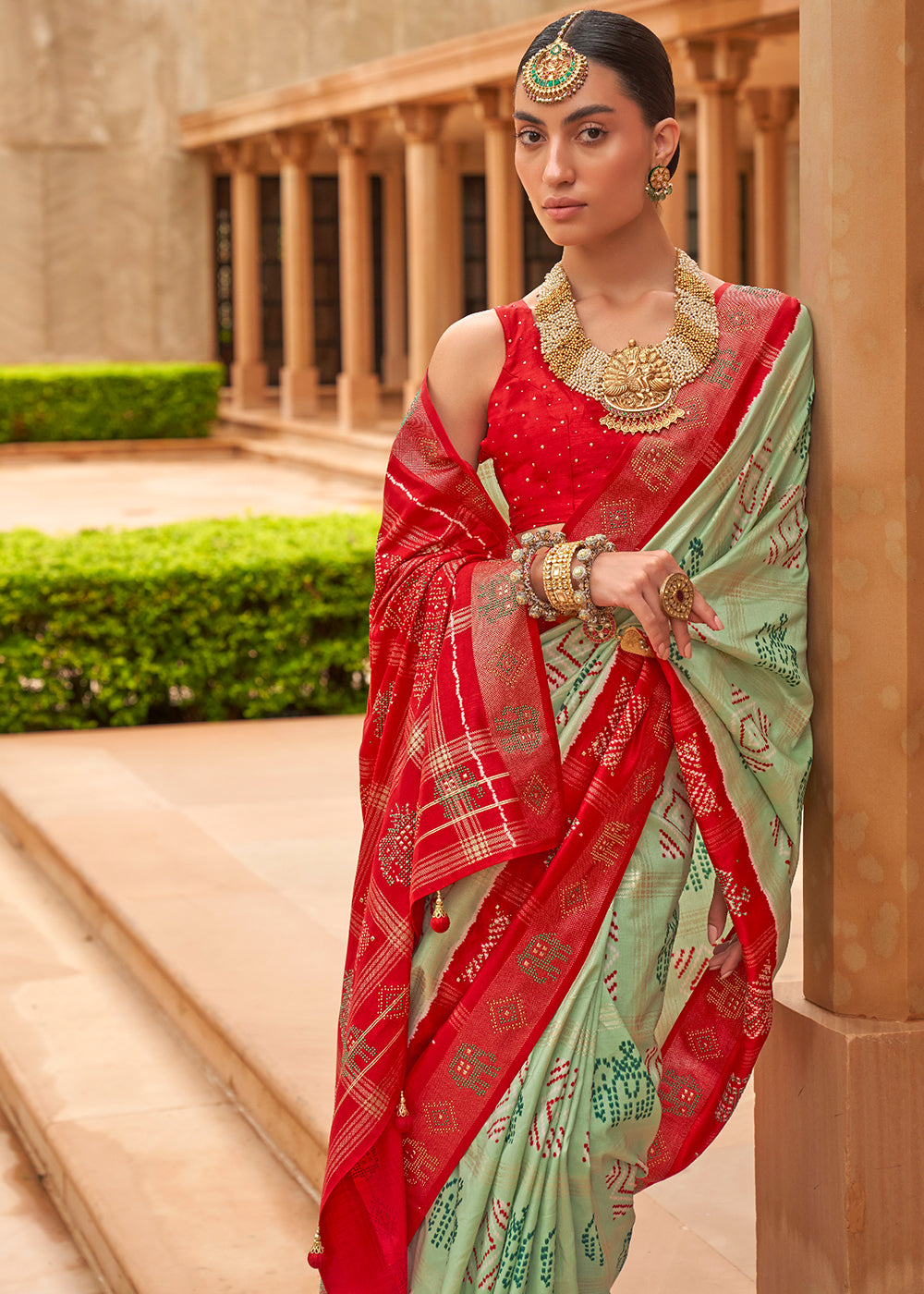 MINT GREEN WOVEN PATOLA SILK SAREE