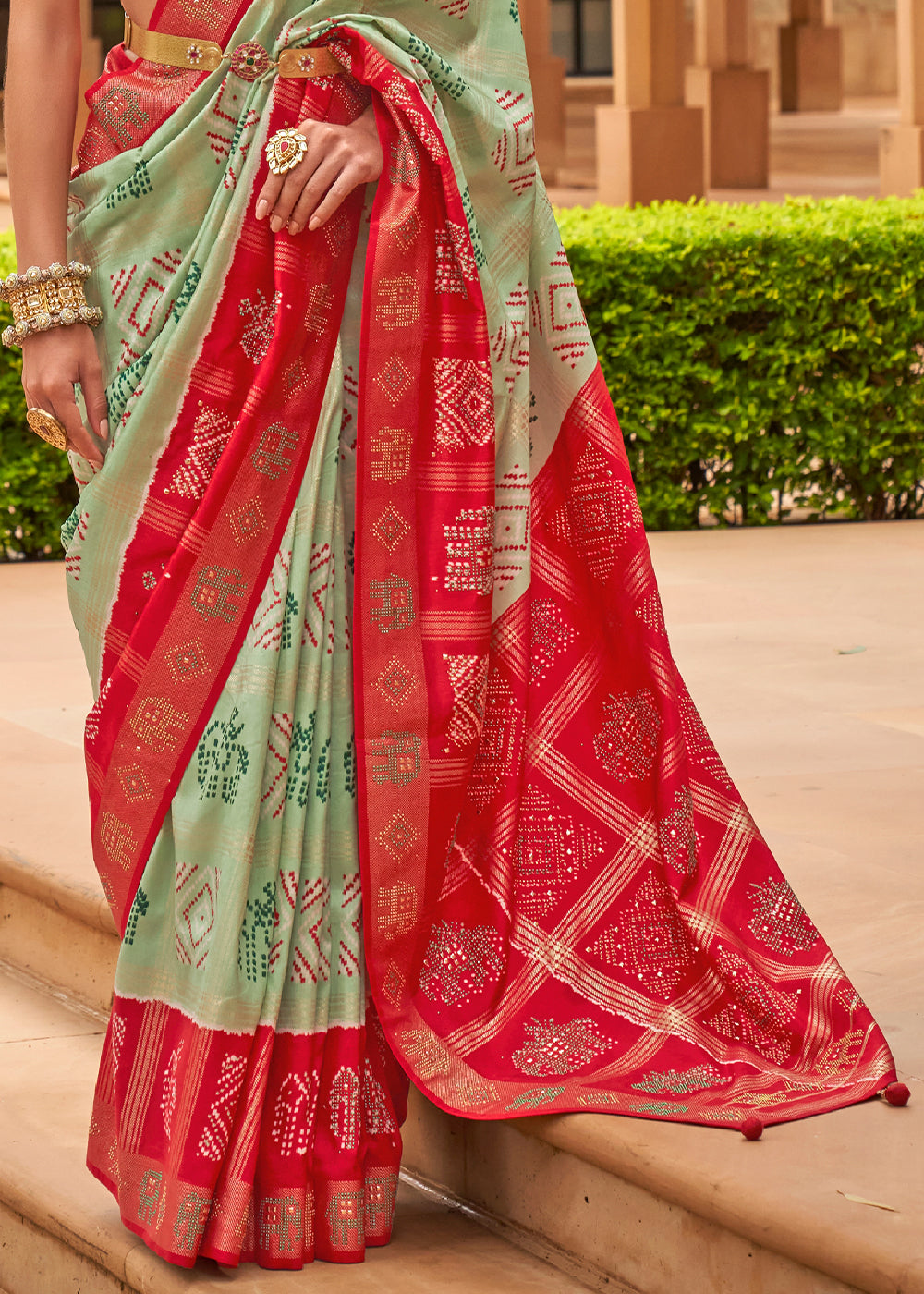 MINT GREEN WOVEN PATOLA SILK SAREE
