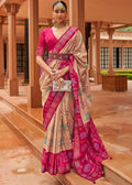 BEIGE AND PINK WOVEN PATOLA SILK SAREE