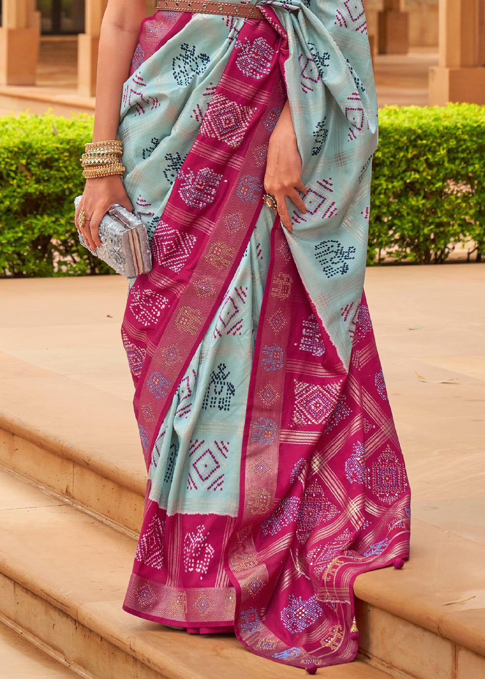 POWDER BLUE WOVEN PATOLA SILK SAREE