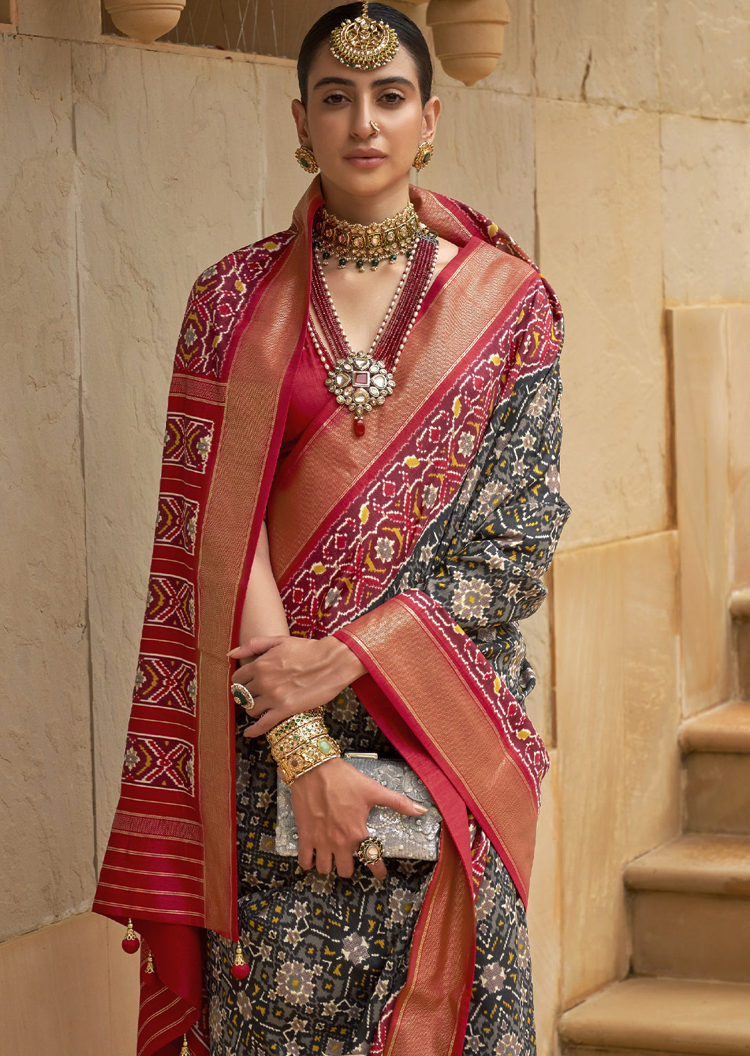 IRON GRAY WOVEN PATOLA SILK SAREE