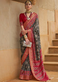 IRON GRAY WOVEN PATOLA SILK SAREE