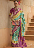 SEAFOAM GREEN WOVEN PATOLA SILK SAREE