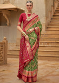 PEAR GREEN WOVEN PATOLA SILK SAREE