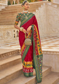 RED WOVEN TRADITIONAL PATOLA SILK SAREE WITH KHATLI WORK