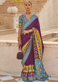 BERRY PURPLE WOVEN TRADITIONAL PATOLA SILK SAREE WITH KHATLI WORK