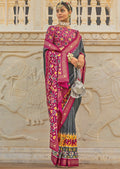 COIN GRAY WOVEN TRADITIONAL PATOLA SILK SAREE WITH KHATLI WORK