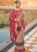 OFF WHITE WOVEN TRADITIONAL PATOLA SILK SAREE WITH KHATLI WORK