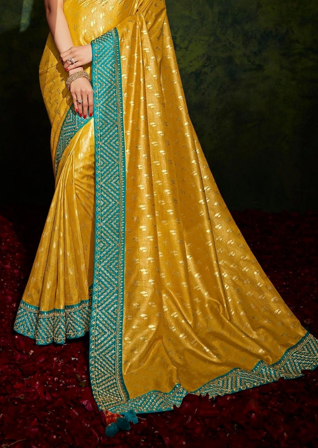 Golden Mustard Yellow Woven Celebrities Exclusive Designer Saree with Embroidered Silk Blouse