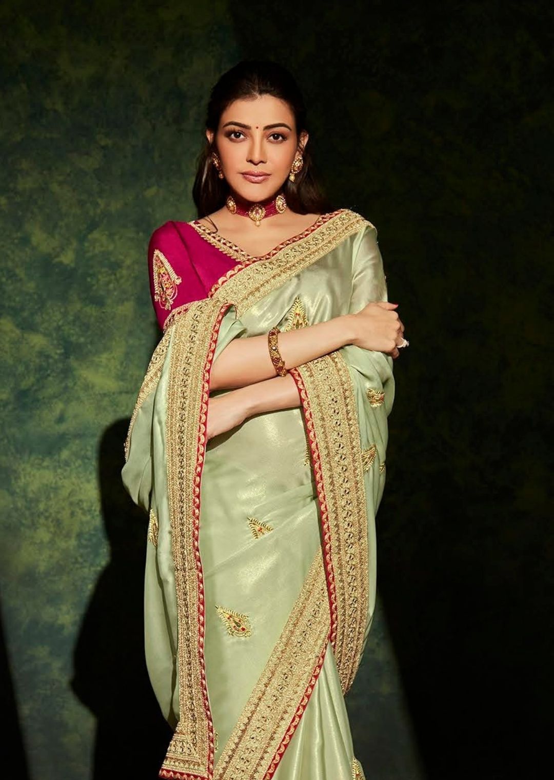 Tea Green Woven Celebrities Exclusive Designer Saree with Embroidered Silk Blouse