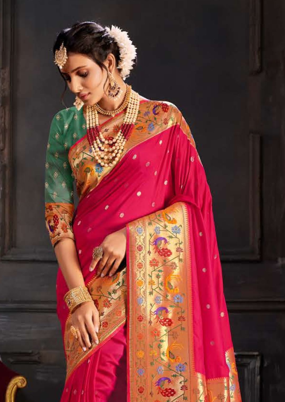 Ruby Red Woven Traditional Paithani Silk Saree