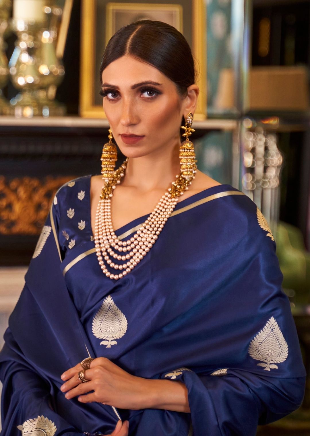 Royal Blue Woven Pure Satin Silk Saree