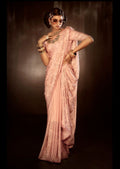 Peach Woven Exclusive Designer Saree With Swarovski Work